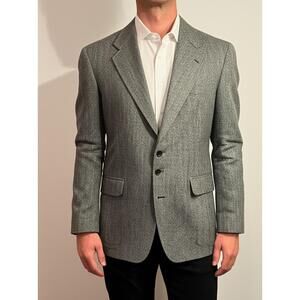 Evan‎ Picone Blazer Mens 38R Grey Herringbone Vintage Classic Sophisticated